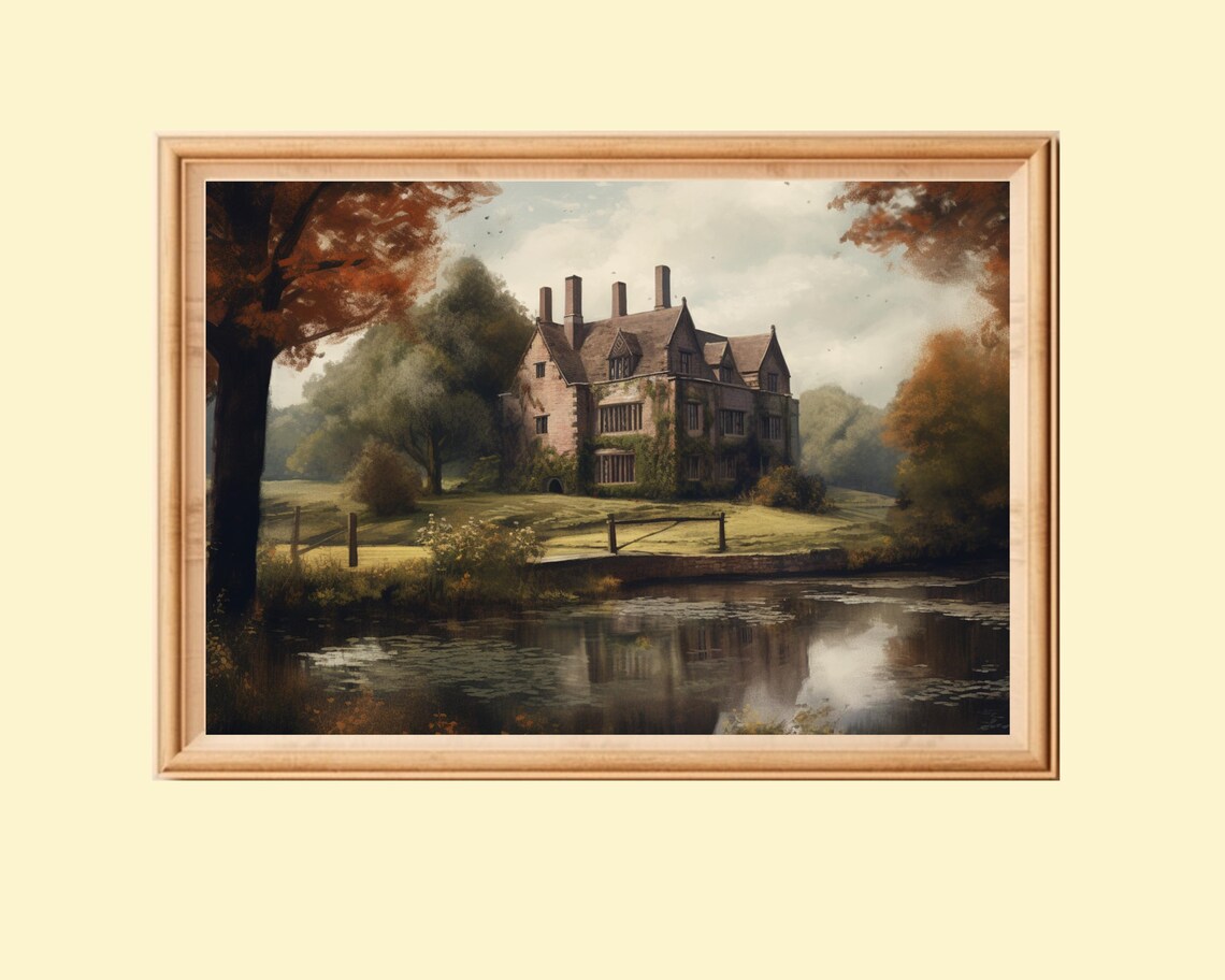 Vintage English Manor House, Antique Country House Art Print