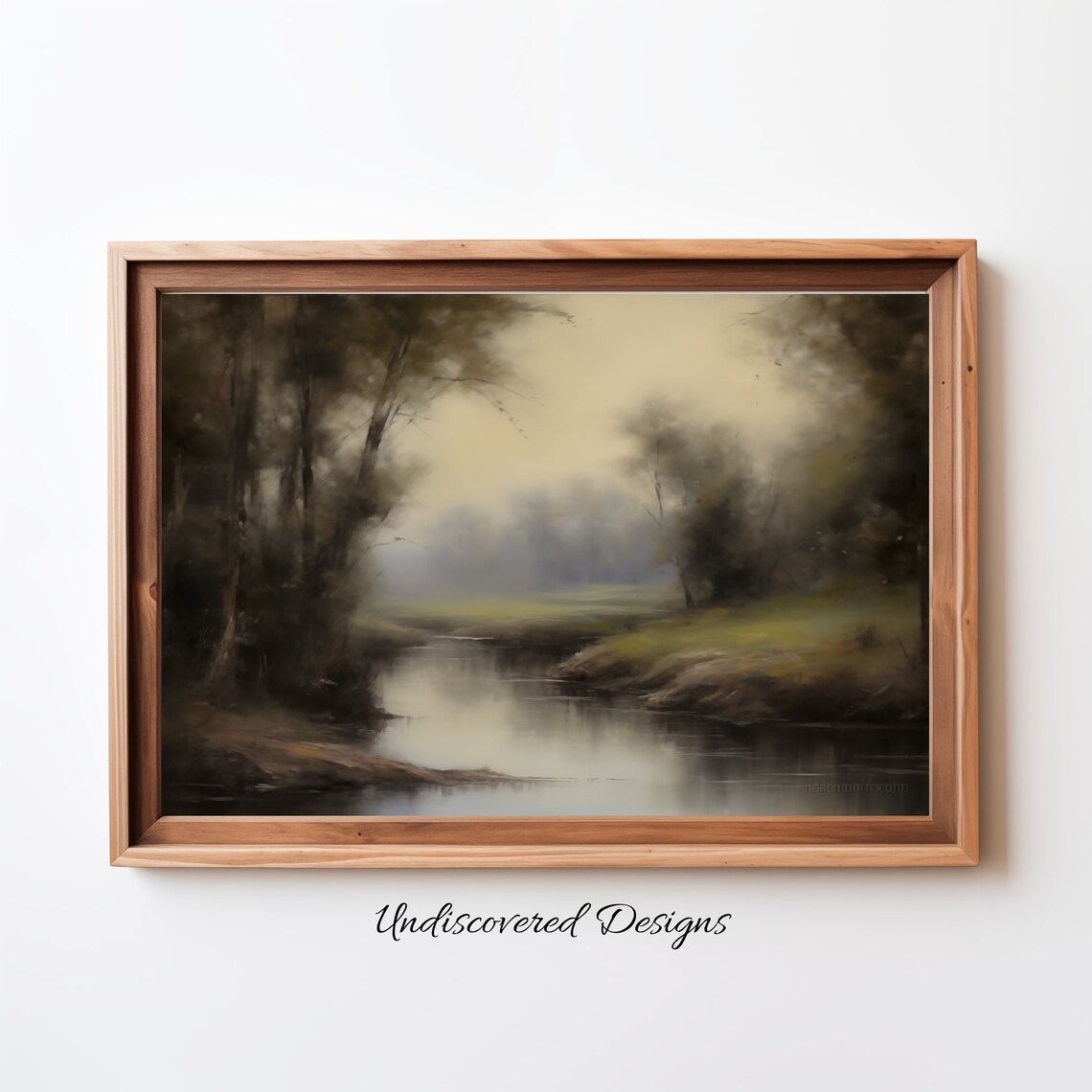 Misty River Through Quiet Forest Vintage Landscape Nature Poster