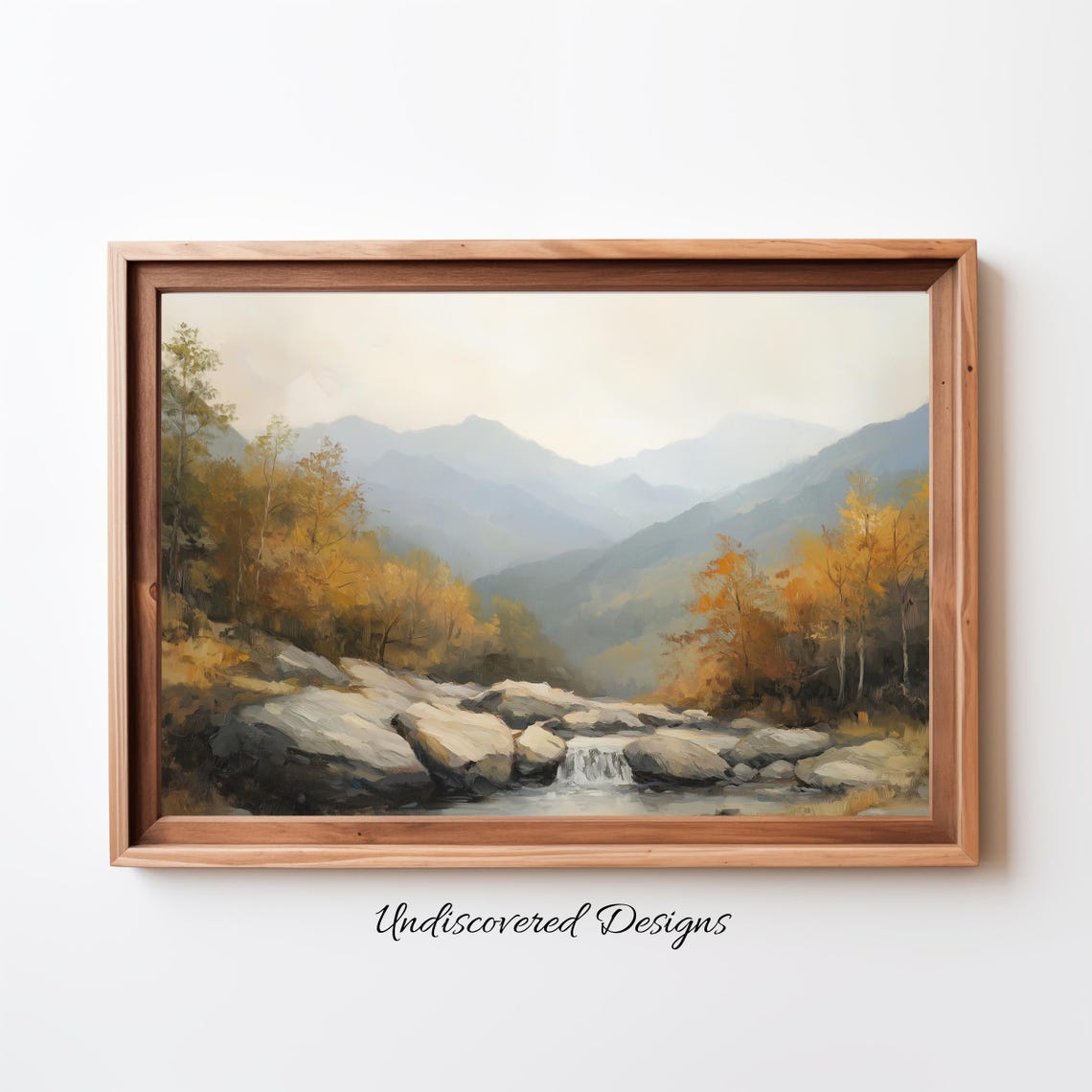 Autumn Mountain Stream Waterfall Vintage Oil Painting Poster