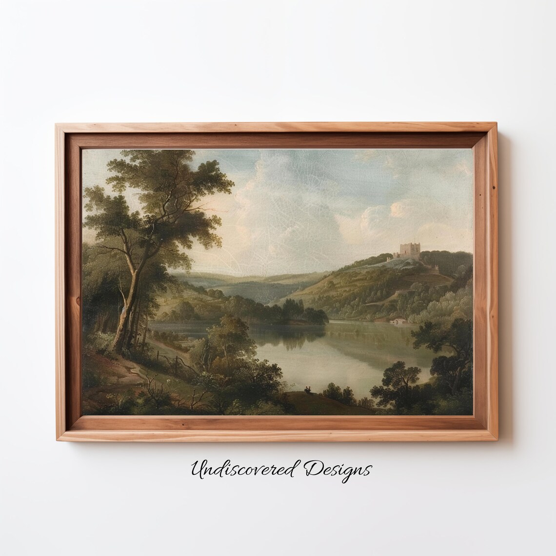 Vintage English Countryside Lake Castle Oil Painting Landscape Poster