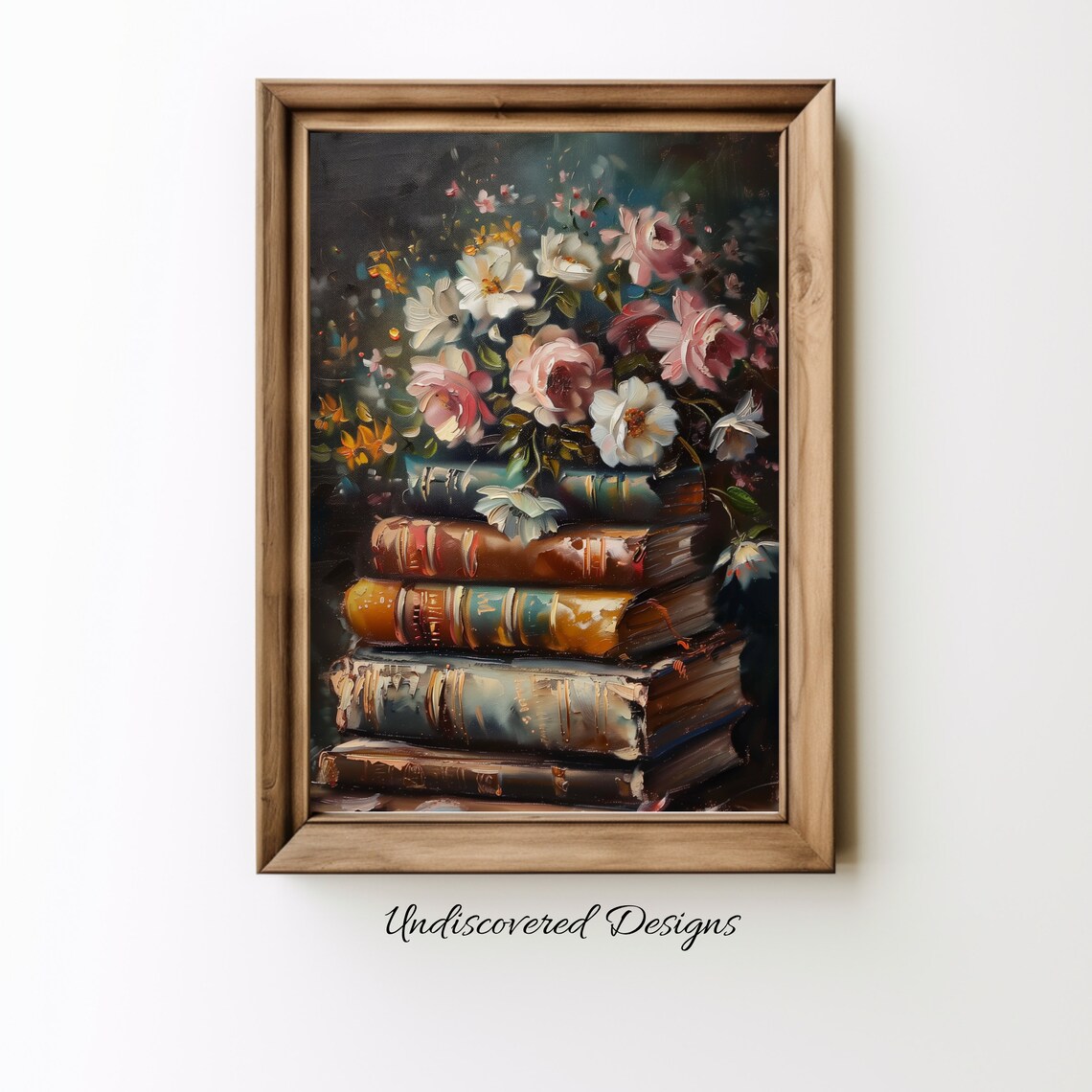 Vintage Books and Flowers Oil Painting Still Life Art Poster