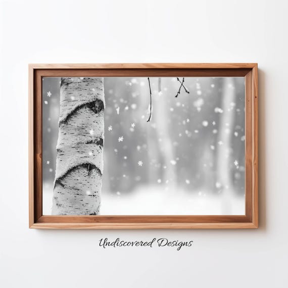 Birch Trees In The Snow Wall Art Vintage Print Winter Farmhouse Decor Printout