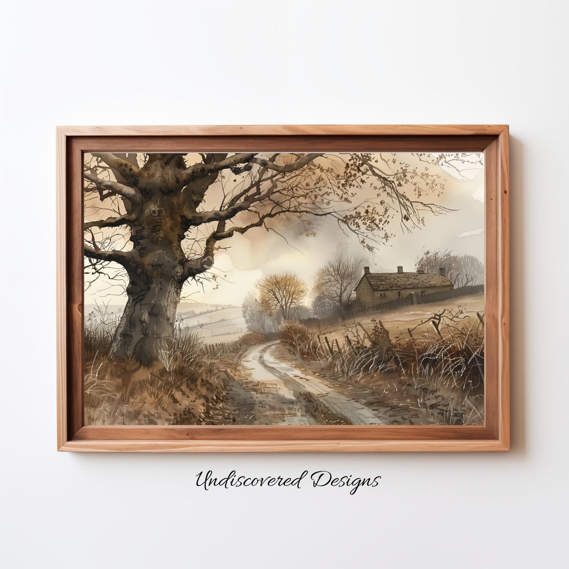 Vintage Oak Tree Farmhouse Dirt Path Sepia Countryside Poster