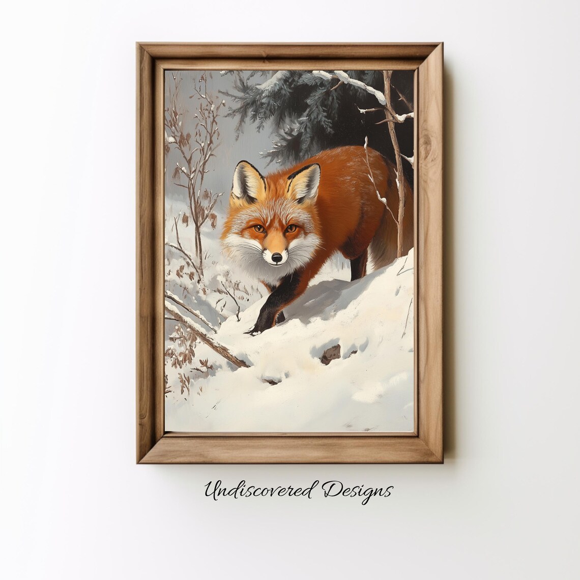 Red Fox in Snow Oil Painting Winter Woodland Wildlife Poster