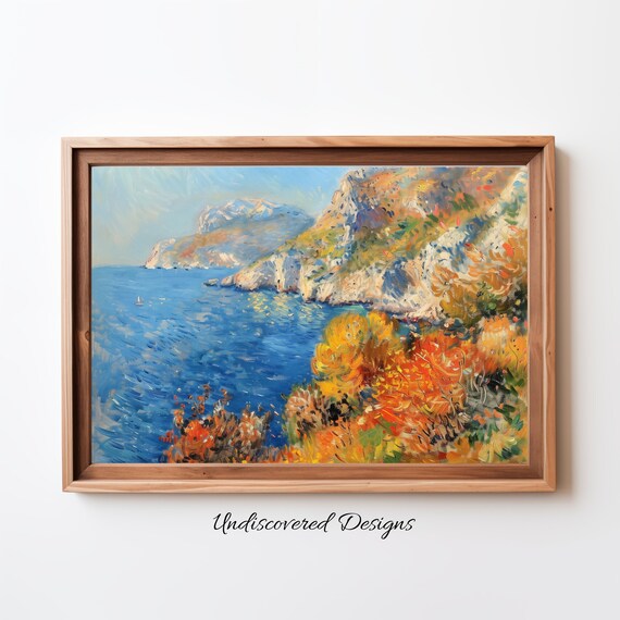 Autumn Coastal Cliffs Oil Painting Rocky Shoreline Sea Poster