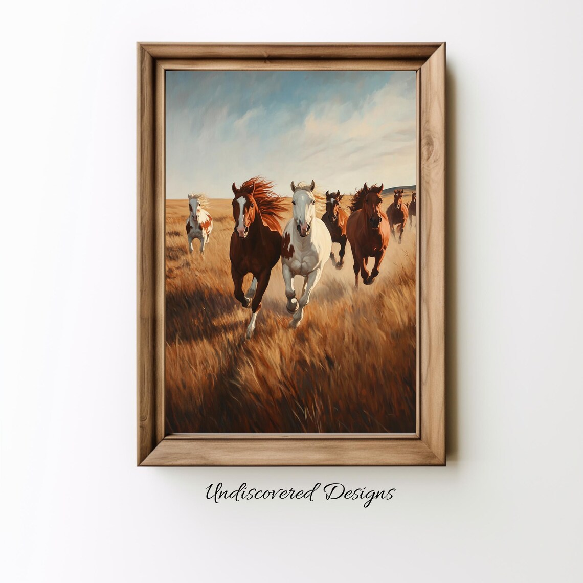 Wild Horses Galloping Across Golden Field Oil Painting Poster
