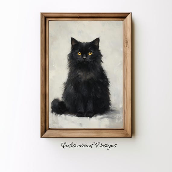 Black Cat Halloween Art Spooky Vintage Oil Painting Print