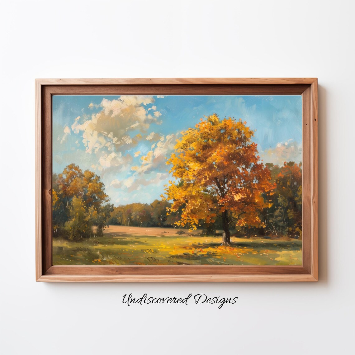 Golden Autumn Tree Vintage Oil Painting Rustic Countryside Poster
