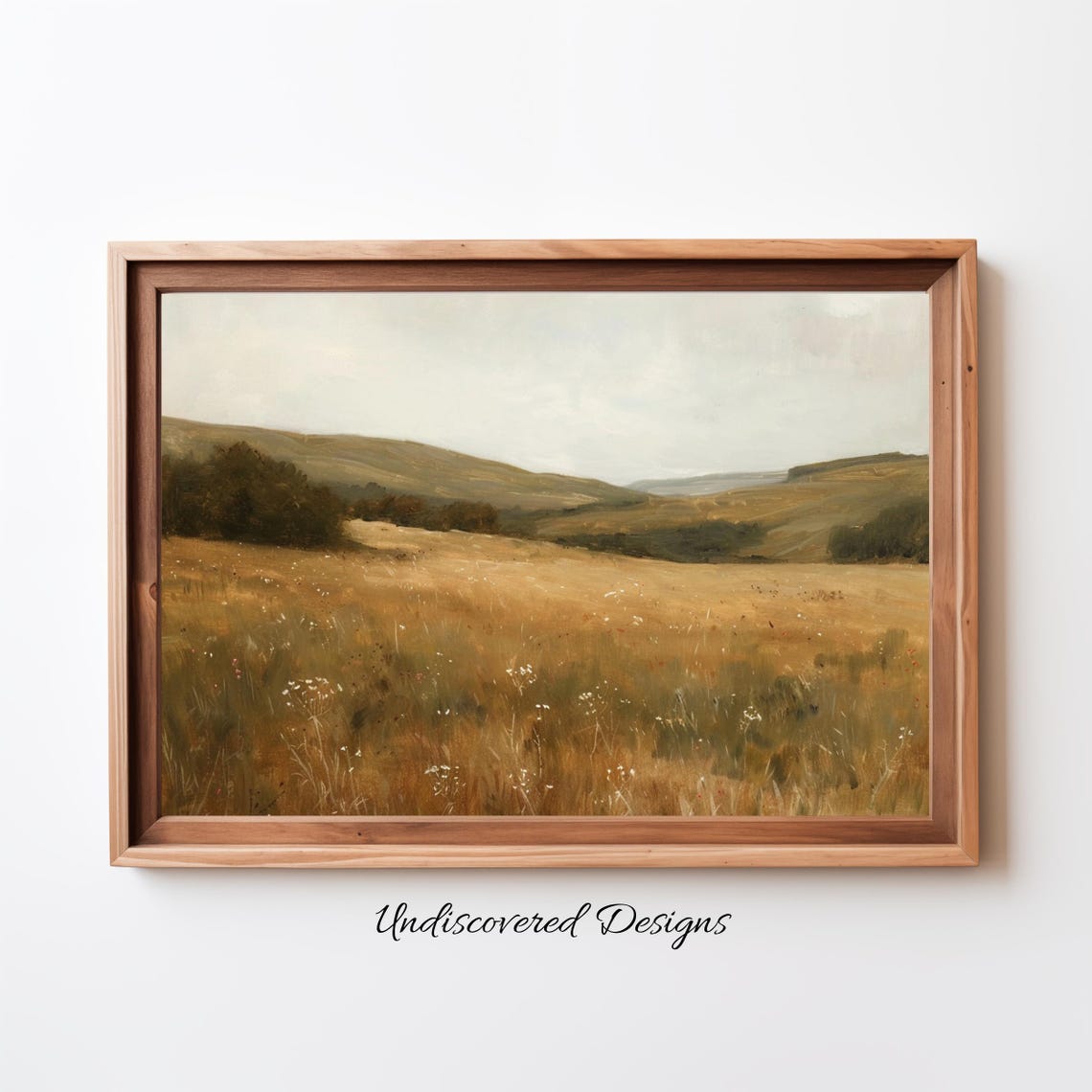 Vintage Golden Rolling Hills Meadow Landscape Countryside Poster