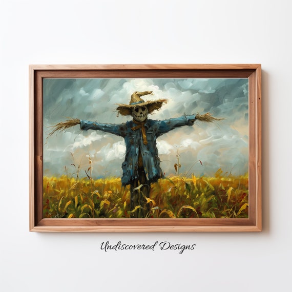 Scarecrow Spooky Halloween Art Dcor Wall Vintage Prints Oil Painting