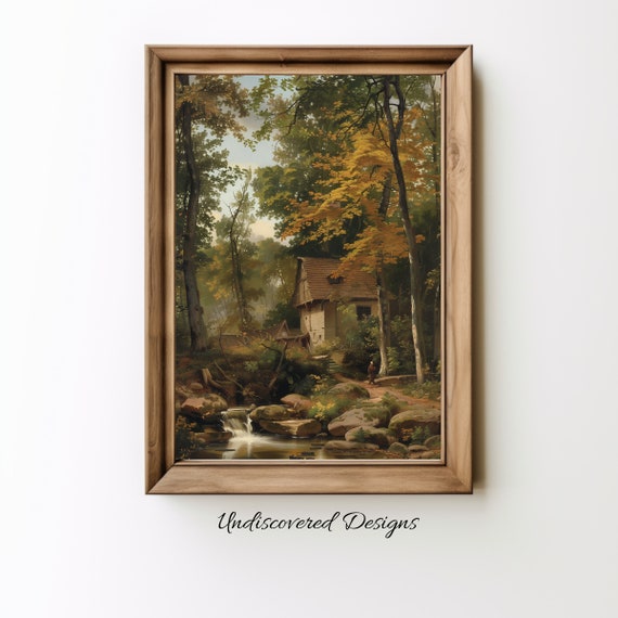 Vintage Forest Oil Painting Art Print Serene Landscape