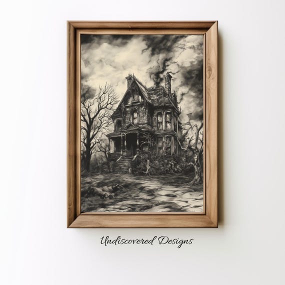 Haunted House Spooky Halloween Art Dcor Wall Vintage Prints Oil Painting
