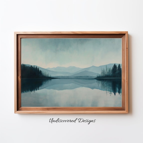 Mountain Lake Landscape Art Print Serene Nature Decor