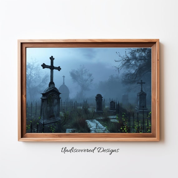Spooky Graveyard Halloween Art Dcor Wall Vintage Prints Oil Painting