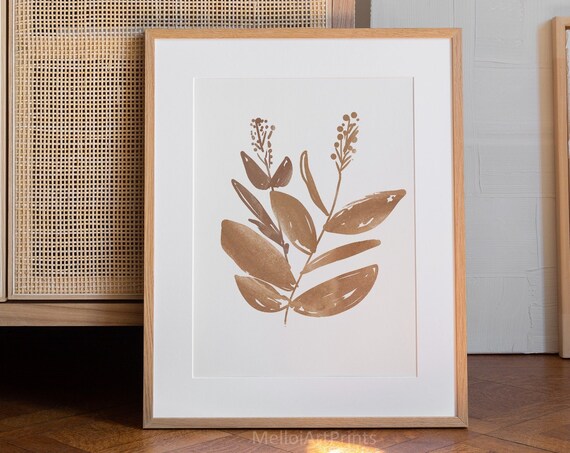 Beige Flowers Painting Print Botanical Painting Nature Art Print Geometric Wall Art Abstract Art Print Minimalist Print Wall Decor