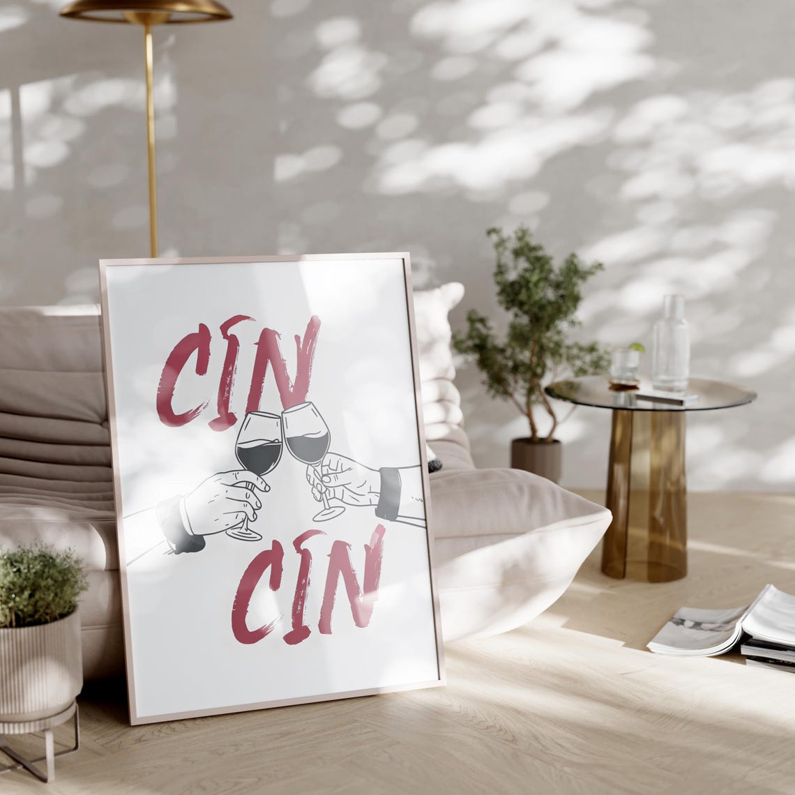 Cin Cin Red Toast Wine Glasses Clink Bold Bar Cart Quote Poster - Image 4