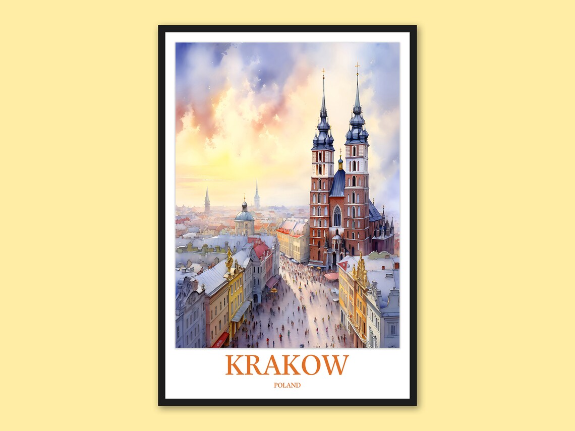 Krakow Poland Travel Poster, Cityscape Art Print