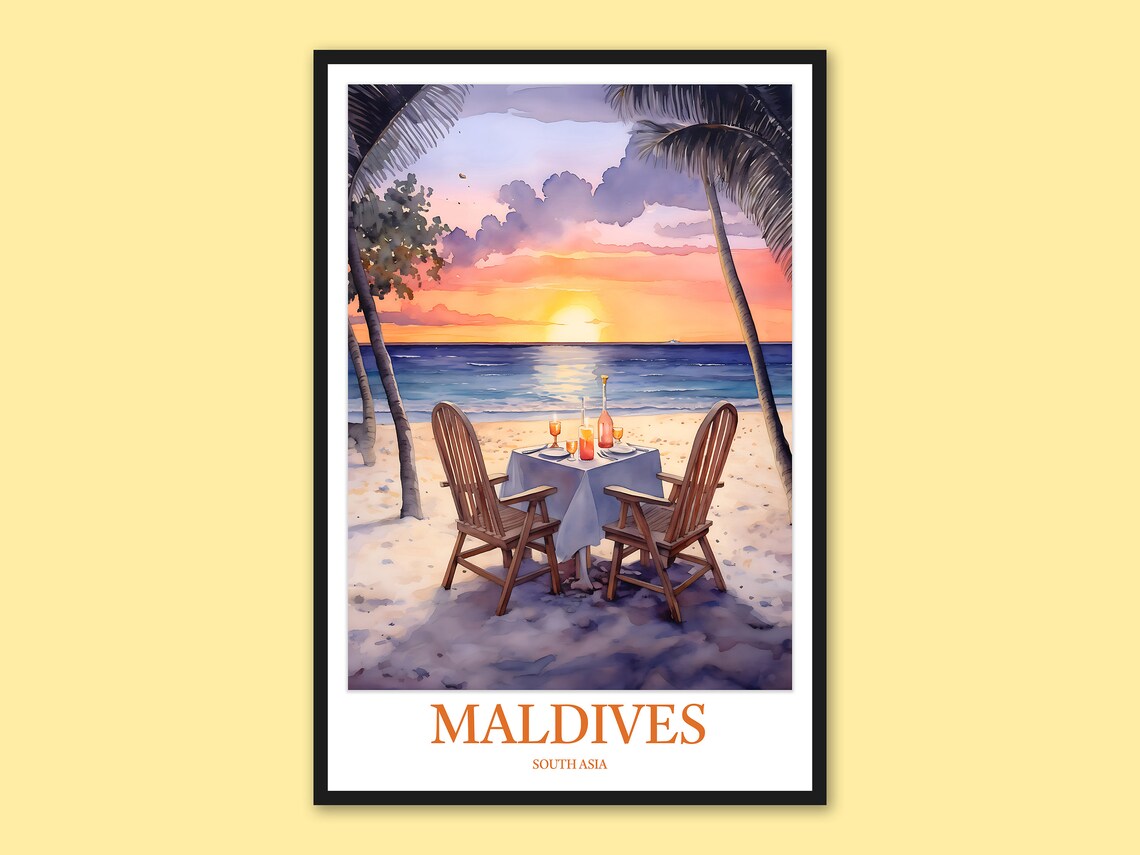Maldives Beach Sunset Art Print Tropical Island Wall Decor