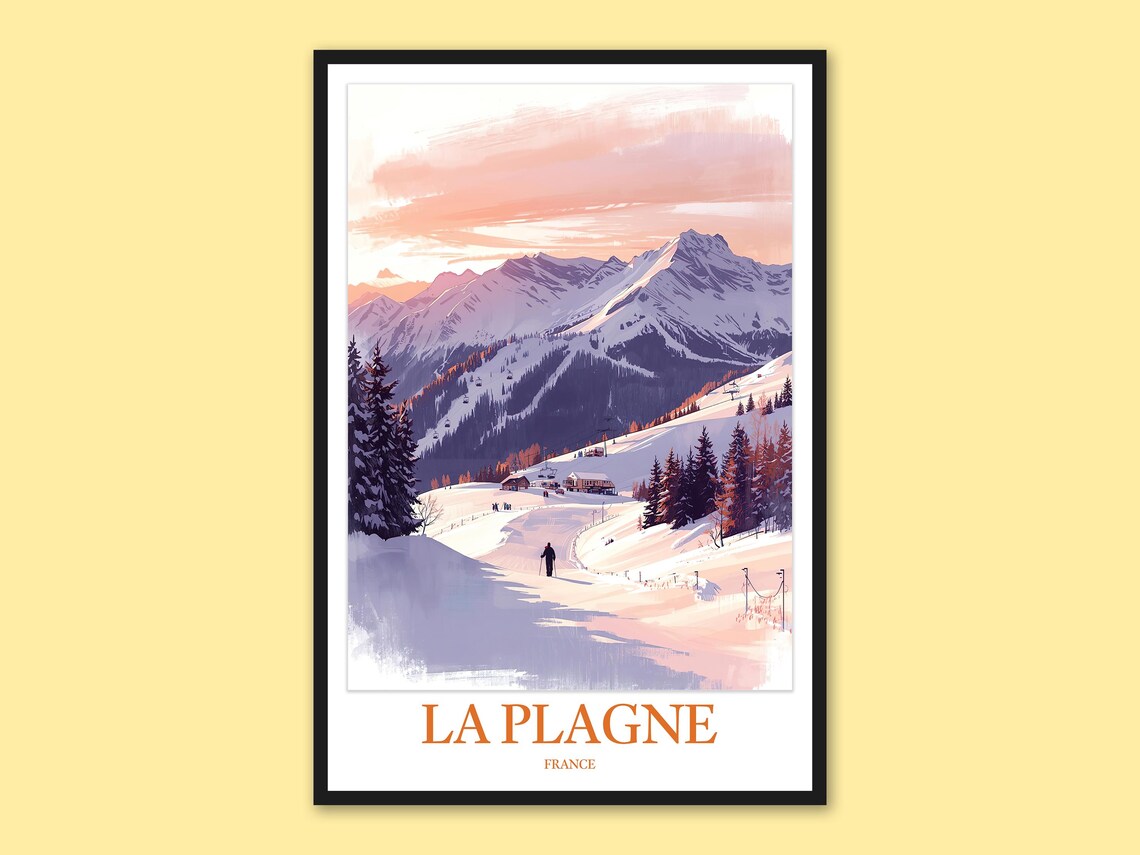 La Plagne Pink Sunrise Ski Slopes France Winter Sport Poster