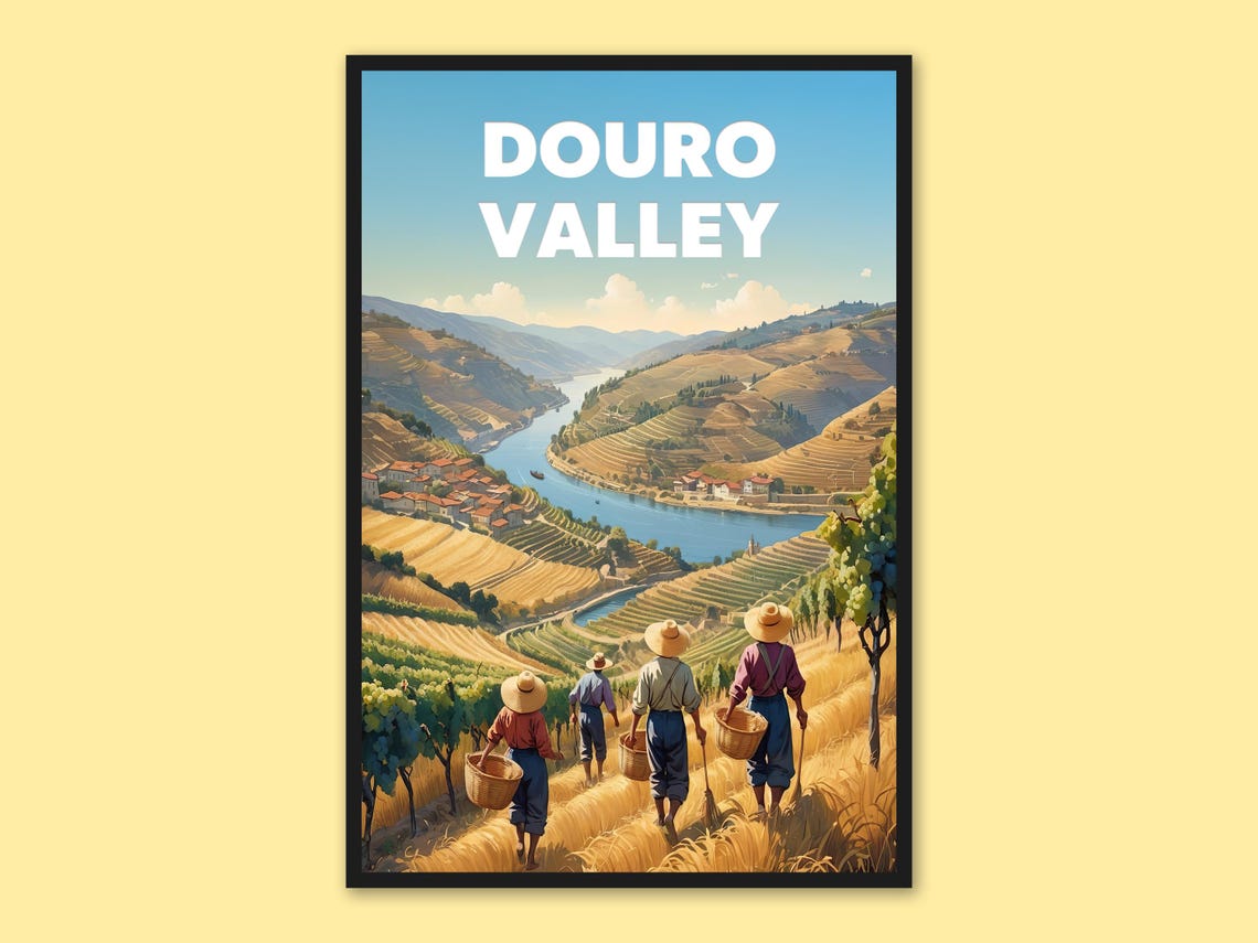 Douro Valley Portugal Grape Harvest Vineyard Workers Art Poster