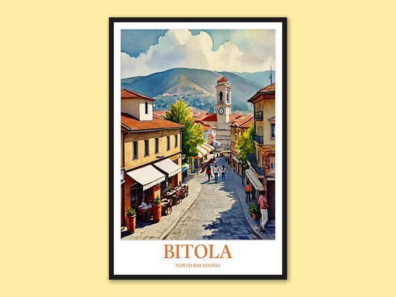 Bitola North Macedonia Clock Tower Old Town Watercolor Travel Poster