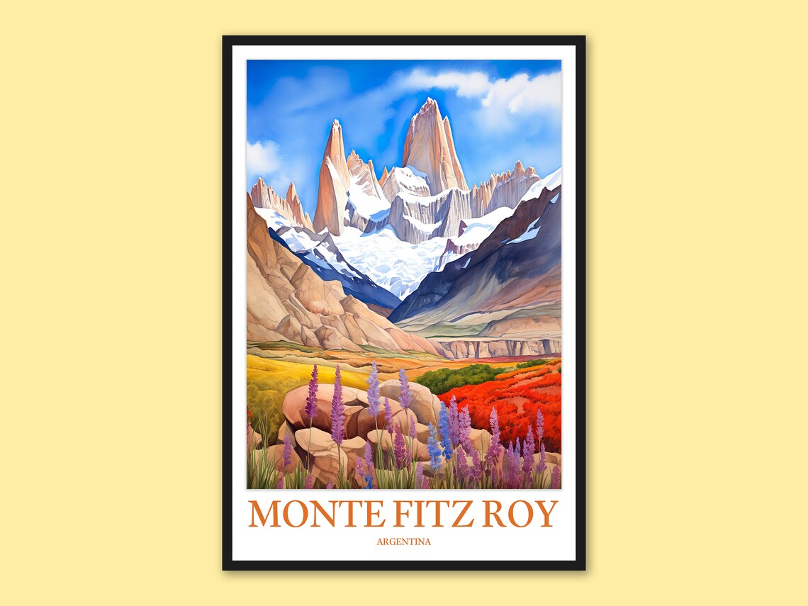 Monte Fitz Roy Travel Poster Argentina Wall Art Decor
