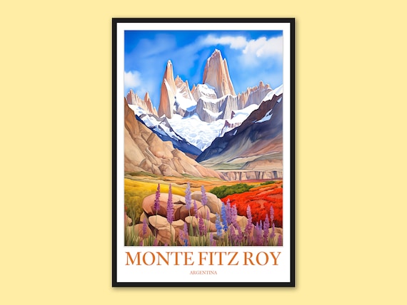 Monte Fitz Roy Argentina Patagonia Watercolor Mountain Travel Poster