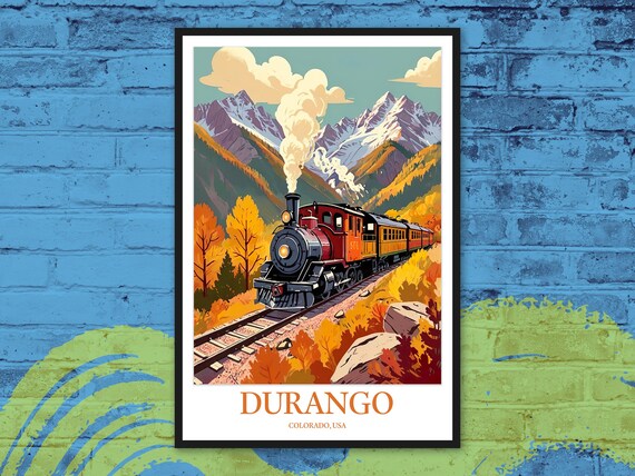 Durango Colorado Golden Autumn Steam Train Mountain Valley Travel Poster