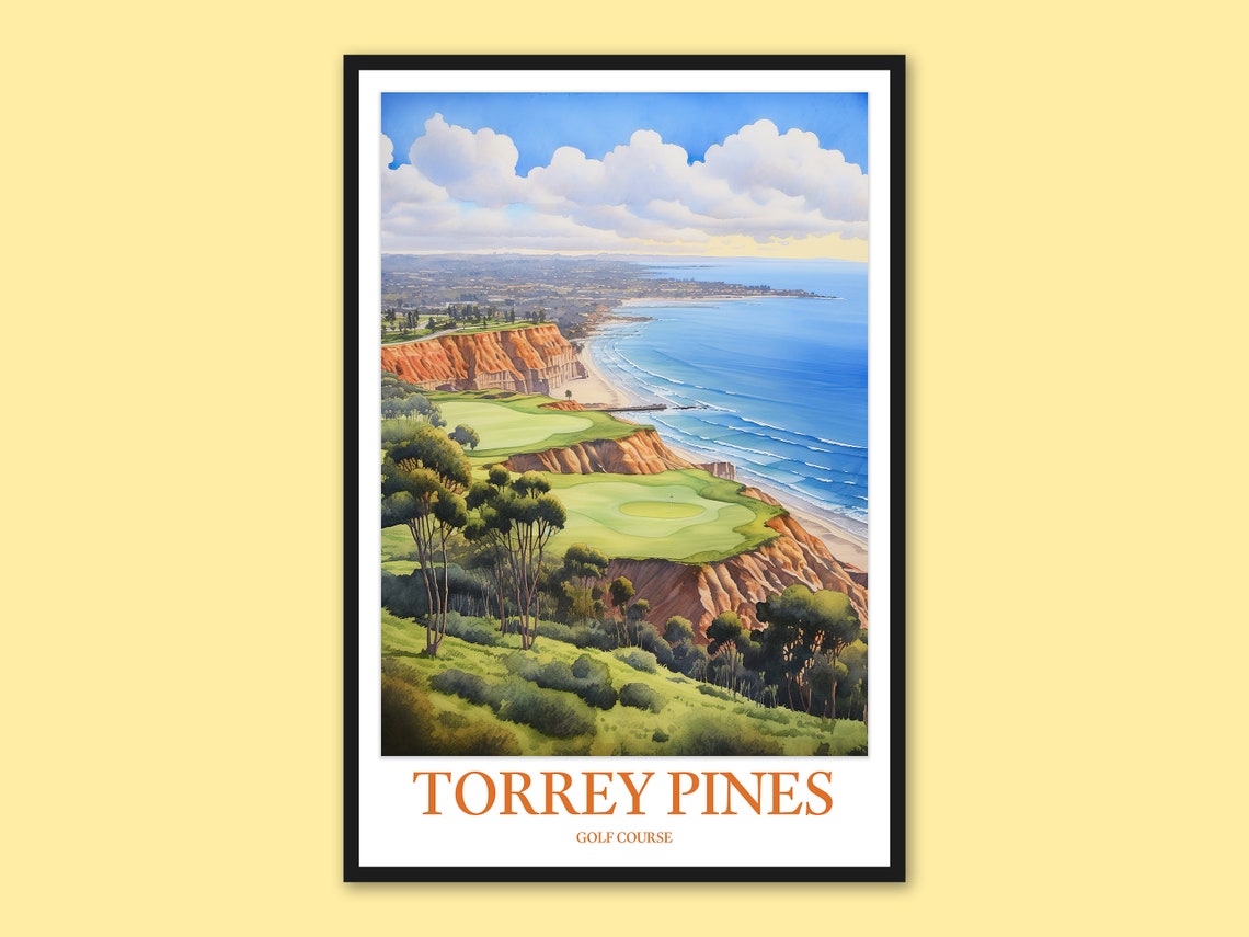Torrey Pines Golf Course Ocean Cliffs Panoramic Watercolor Poster