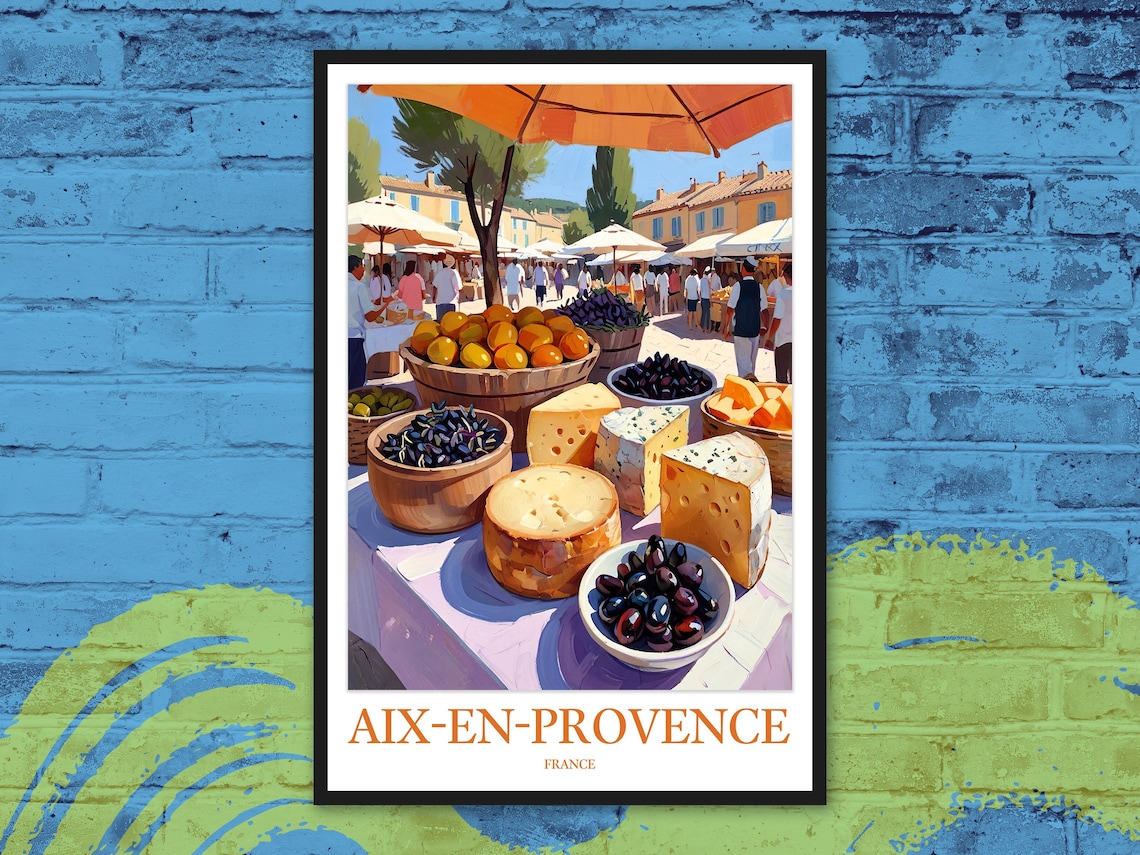 Aix-en-Provence Cheese and Olive Market Umbrella Travel Poster
