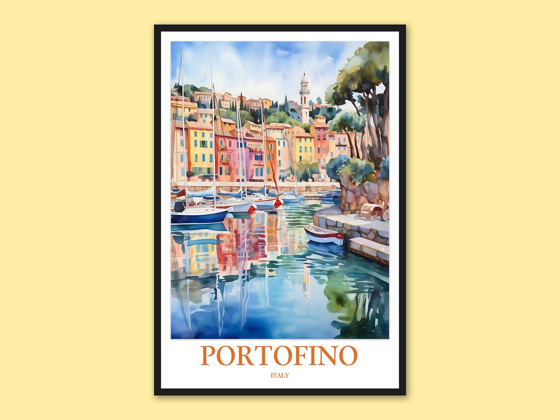 Portofino Italy Marina Harbor Colorful Waterfront Watercolor Poster