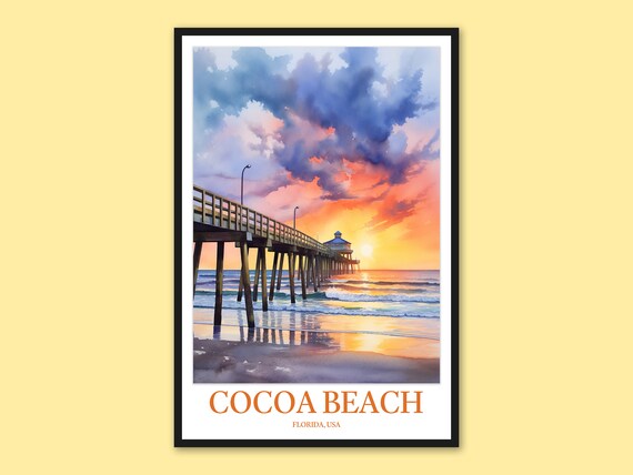 Cocoa Beach Florida Wooden Pier Reaching Into Sunset Ocean Poster