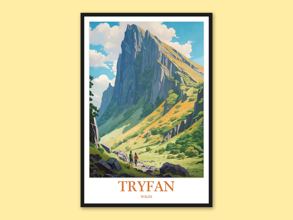 Tryfan Mountain Wales Dramatic Hiking Illustration Travel Poster