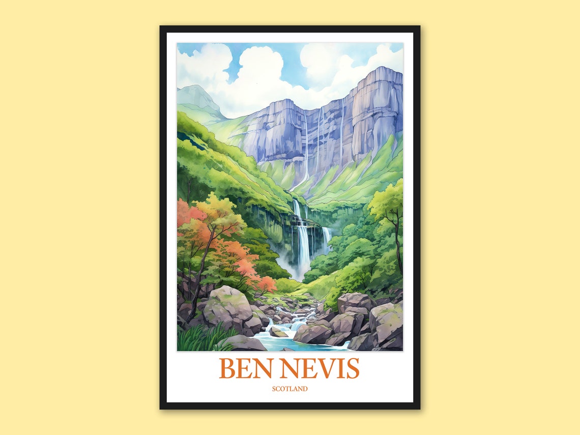 Ben Nevis Scotland Waterfall Gorge Rocky Mountain Stream Poster