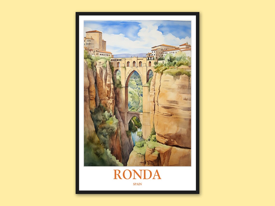 Ronda Spain Puente Nuevo Bridge Gorge Watercolor Travel Poster