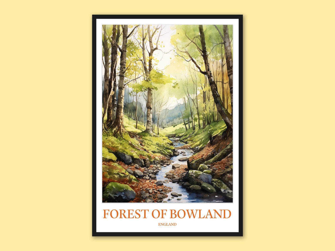 Forest Of Bowland England Birch Woodland Stream Watercolor Poster