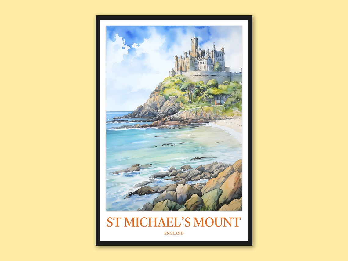 St Michael's Mount Island Castle Rocky Cove England Watercolor Poster