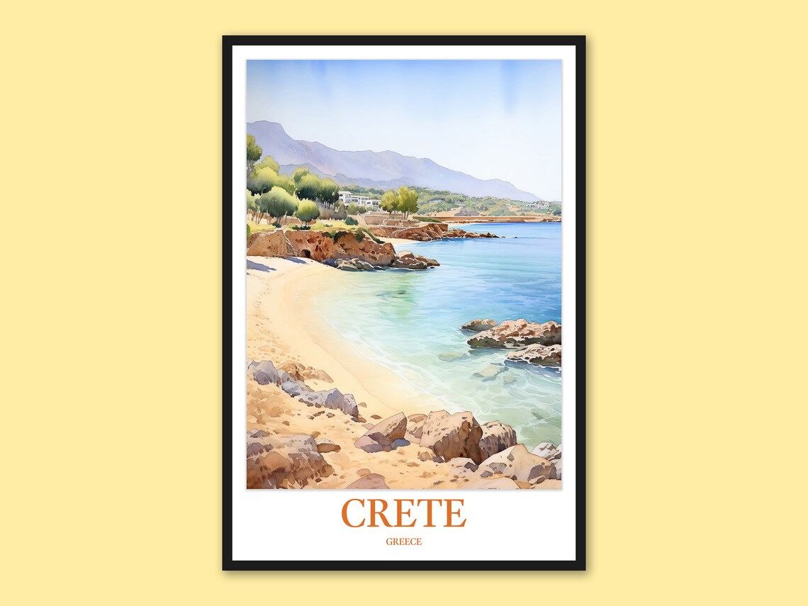 Crete Greece Turquoise Cove Sandy Beach Seaside Travel Art Print