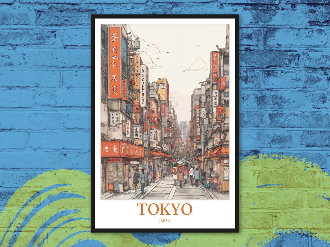 Tokyo Japan Daytime Crowded Shopping Street Market Travel Poster