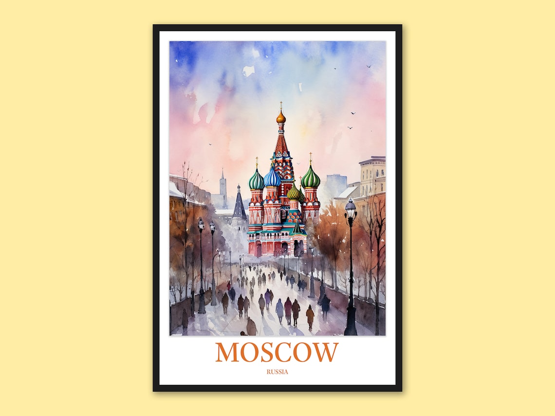 Moscow Saint Basils Cathedral Lovely Winter Watercolor Art Poster