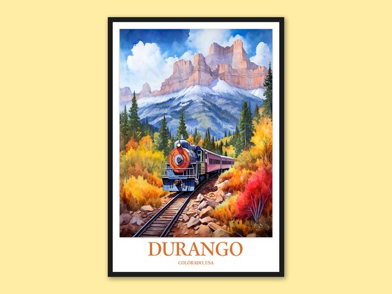 Durango Colorado Steam Train Through Autumn Mountains Vintage Travel Poster
