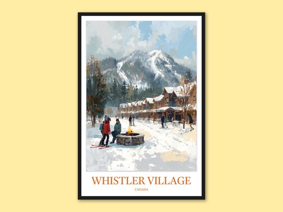 Whistler Village Winter Plaza With Fire Pit Gathering Poster