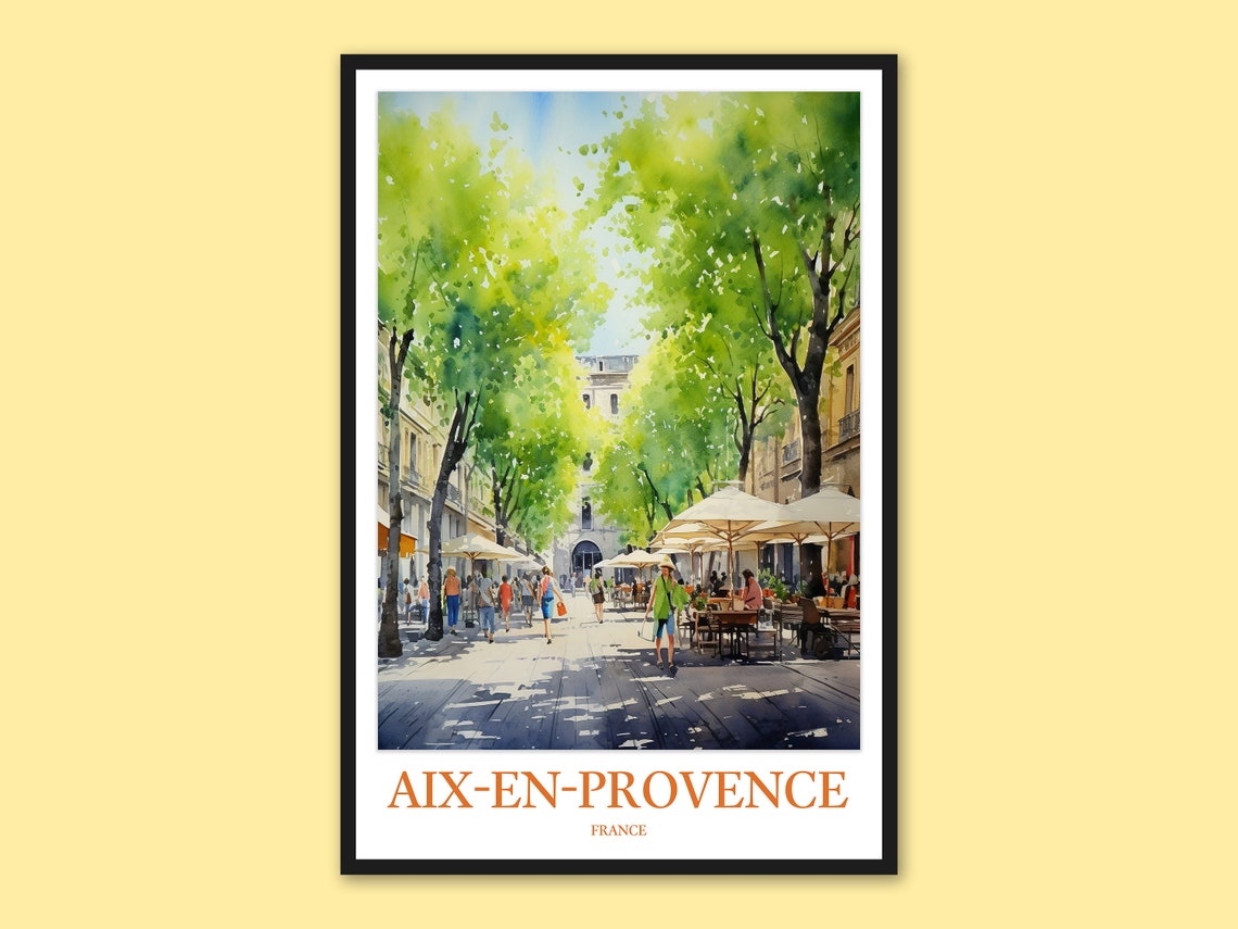 Aix-en-Provence France Tree Lined Cafe Street Travel Poster Art
