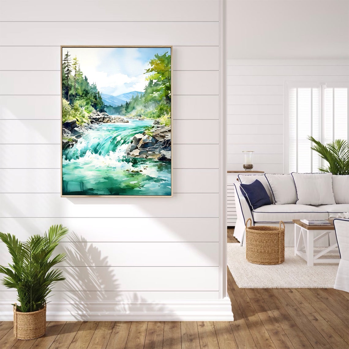 Mountain River Watercolor Painting Art Print - Image 4