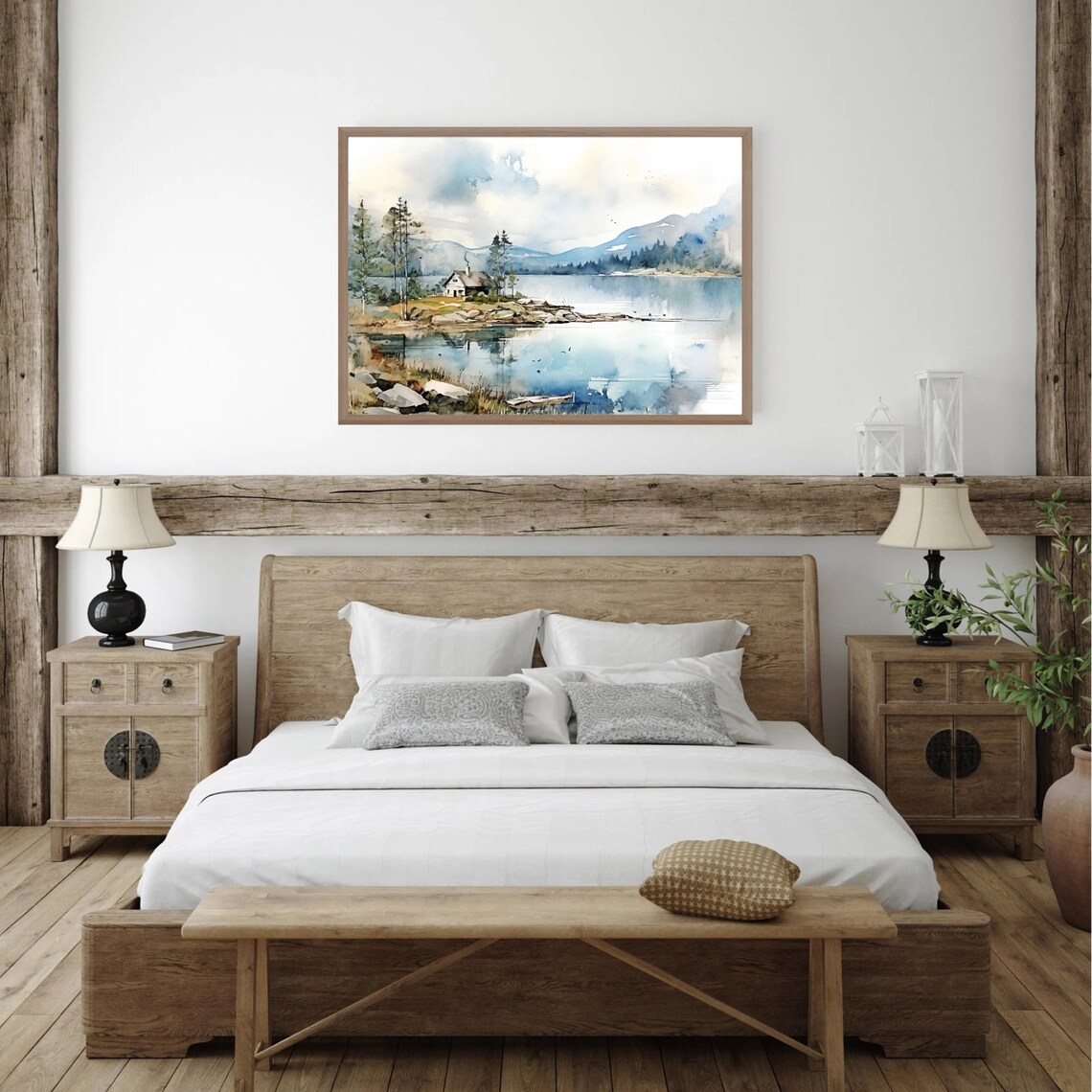Lake House Watercolor Landscape, Norway Art Print - Image 4