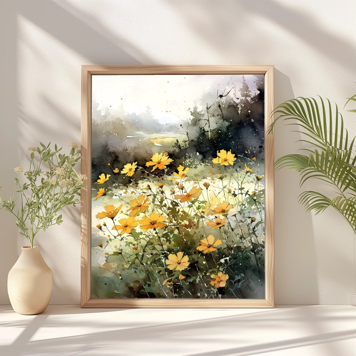 Yellow Cosmos Wildflowers Watercolor Meadow with Soft Light Poster - Image 4