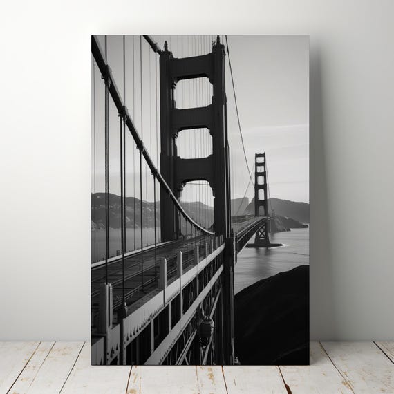 Golden Gate Bridge Print Black And White Realism Art 600 Dpi