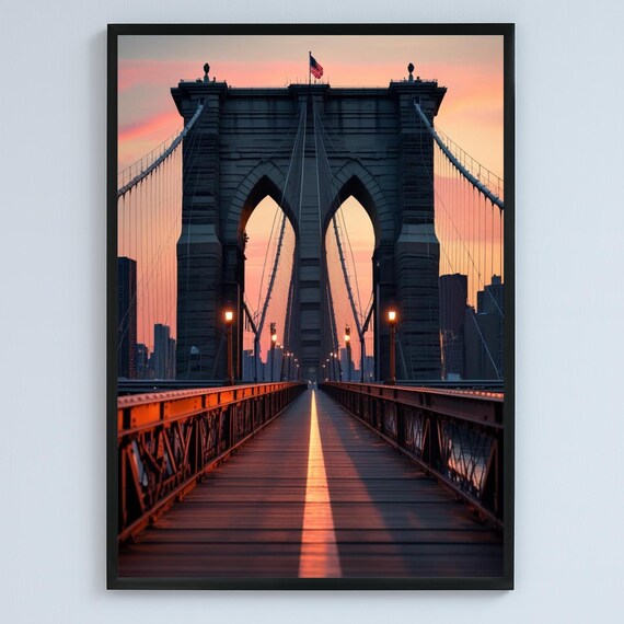 Brooklyn Bridge At Sunset New York City Skyline Photography Poster