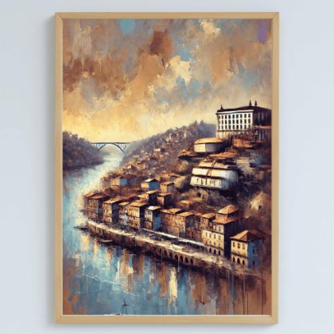 Porto Portugal Riverside Cityscape Impressionist Painting Poster