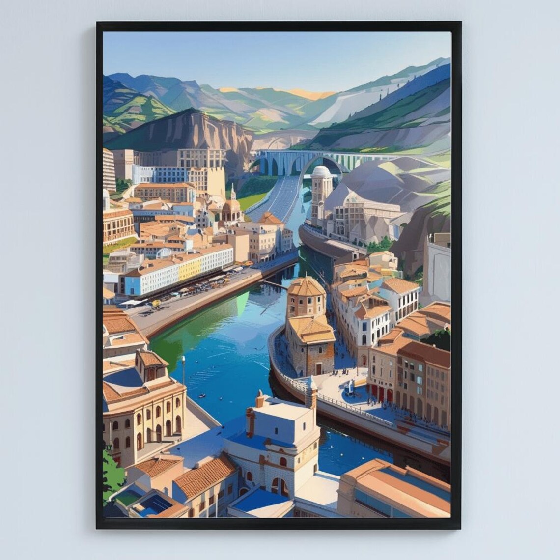 Bilbao Spain Cityscape Poster Print, Spanish Realism